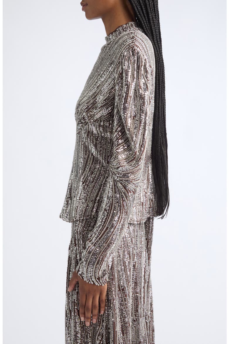 Sequin & Bead Embellished Top, Alternate, color, SILVER / BROWN