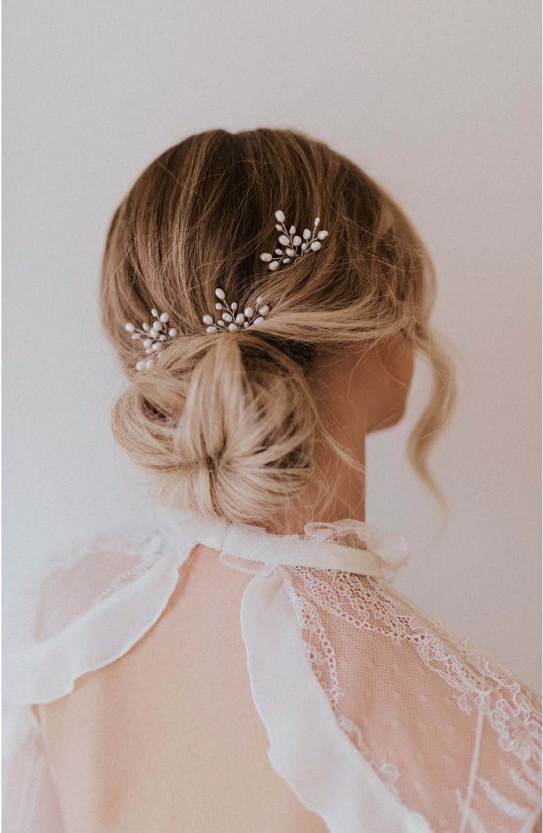 Untamed Petals Parker Pearl Hair Pin, Alternate, color, Silver