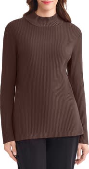 Jones New York Rib Mock Neck Sweater