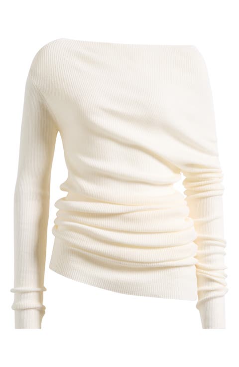 Asymmetric Ruched Wool Top