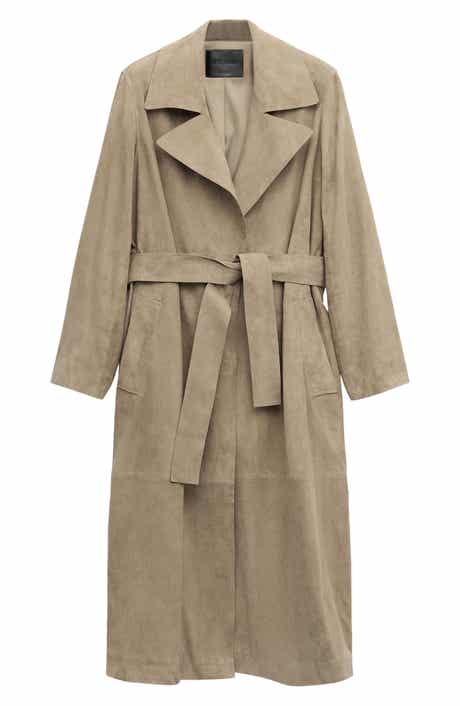 Long Belted Suede Trench Coat