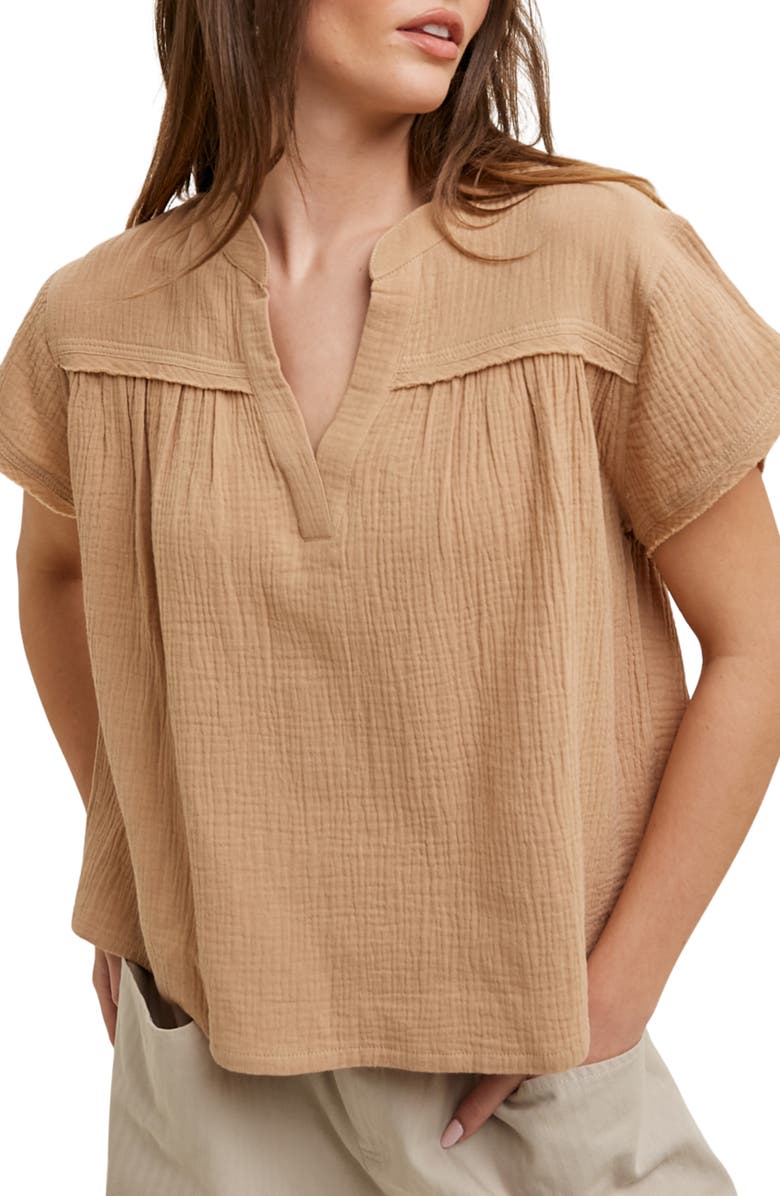 WISHLIST Cotton Gauze Top, Main, color, Mocha