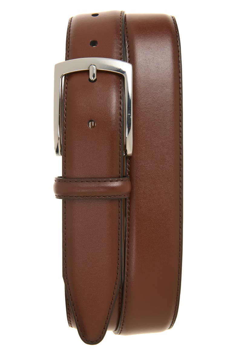 Double Stitch Leather Belt, Main, color, TAN