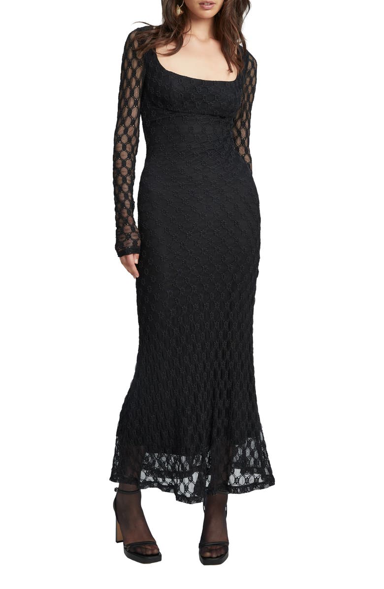 Bardot Adoni Long Sleeve Lace Overlay Midi Dress, Main, color,