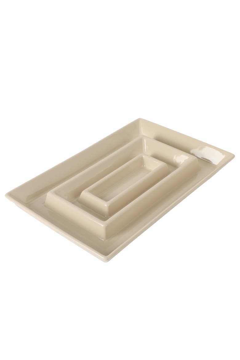 Gracious Dining 3-Section Stoneware Serving Tray with Acacia Lid, Alternate, color, Taupe