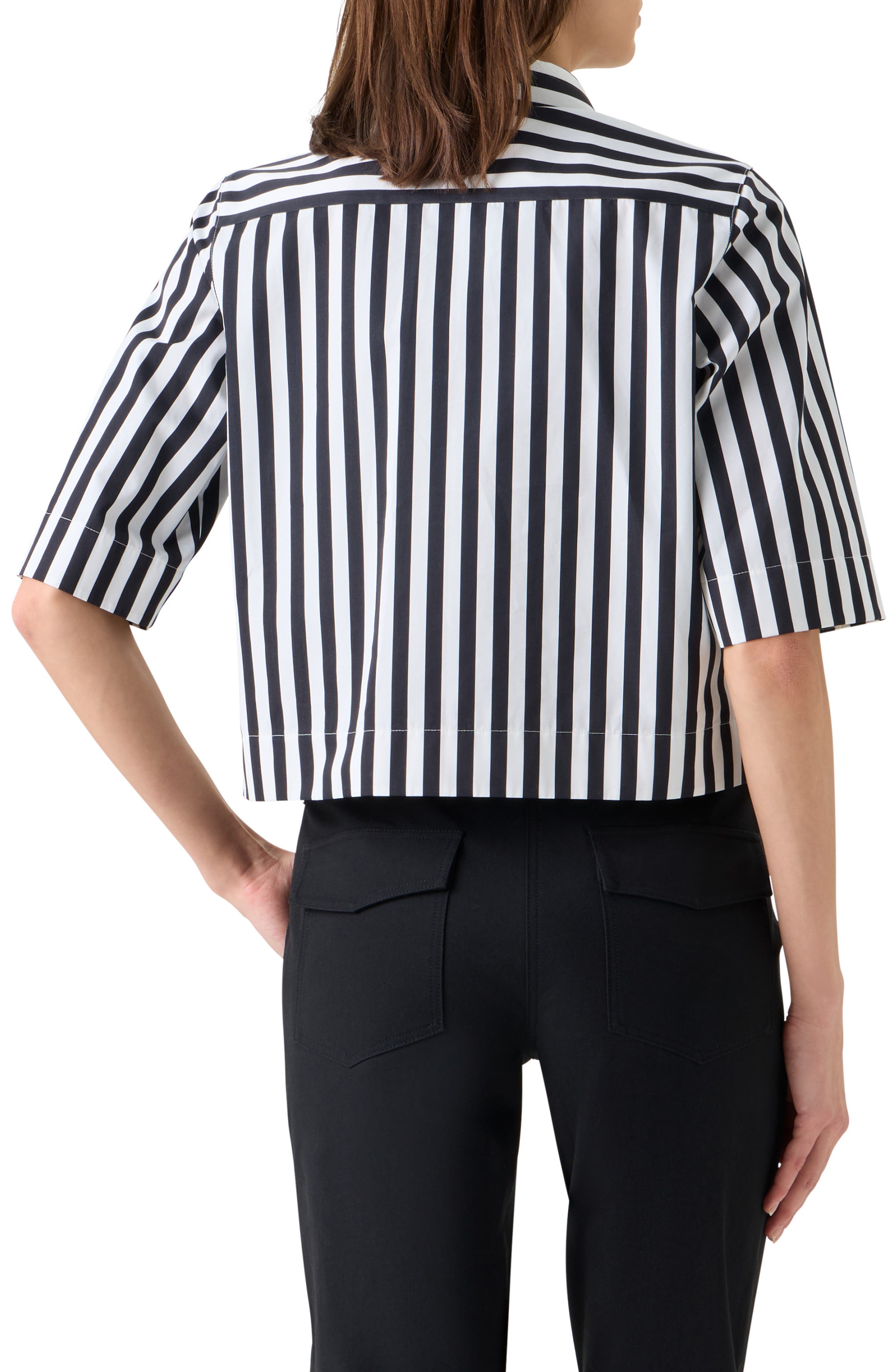 Akris punto Boxy Kodak Stripe Short Sleeve Cotton Poplin Button-Up