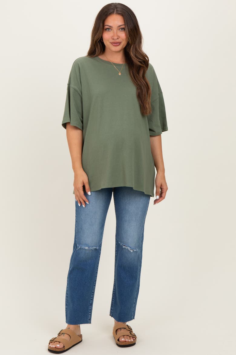 Olive Cotton Oversized Tee, Alternate, color, Light Olive