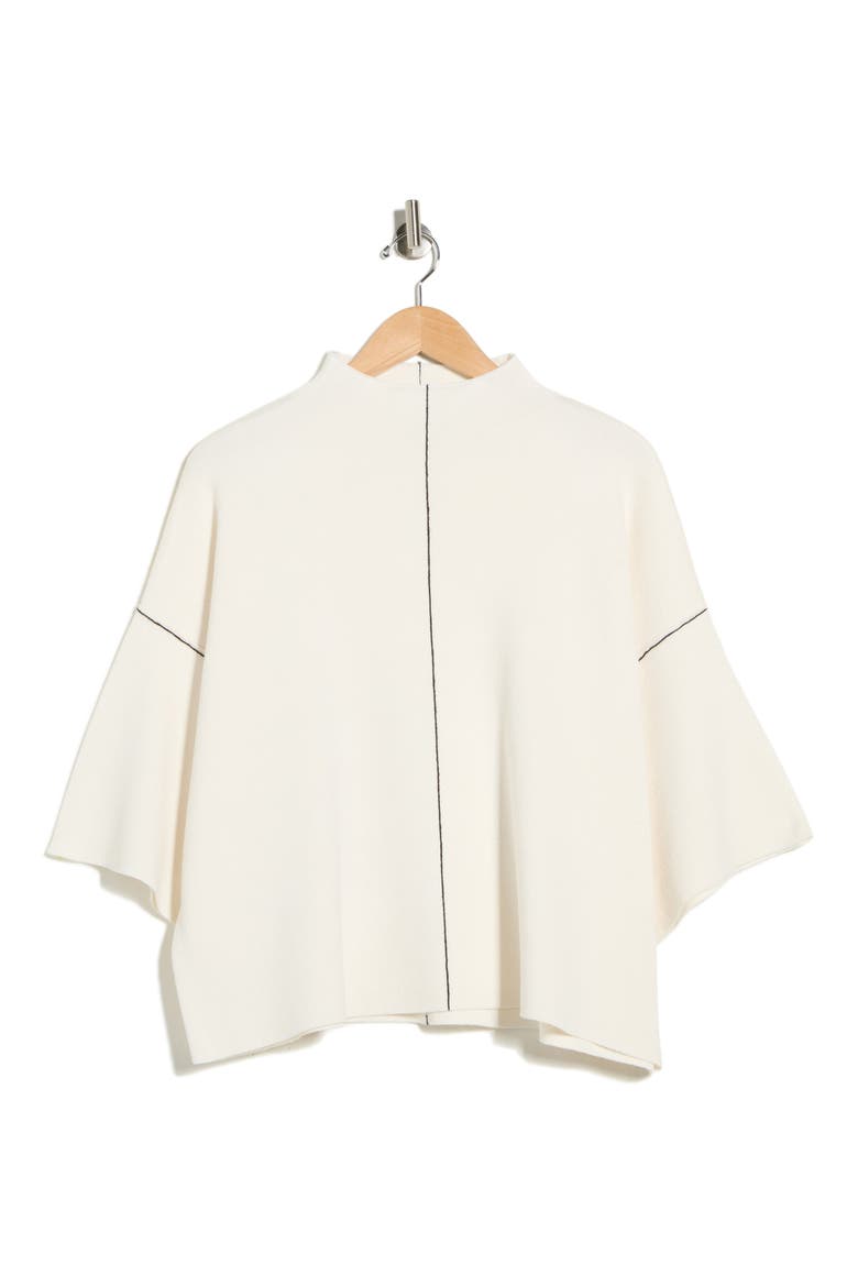Mock Neck Elbow-Length Sleeve Sweater, Alternate, color, IVORY/ BLACK