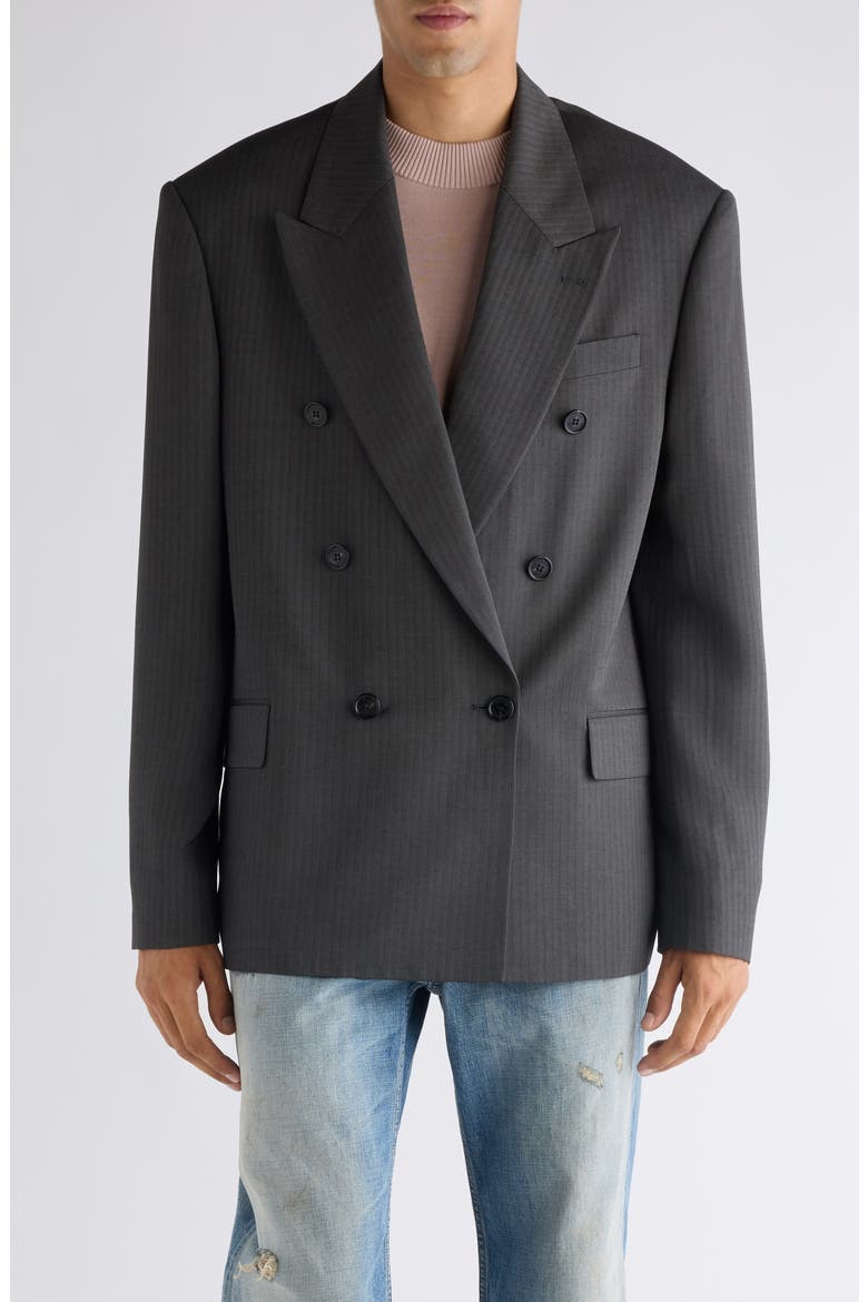 Jarvel Double Breasted Herringbone Blazer, Main, color, GREY
