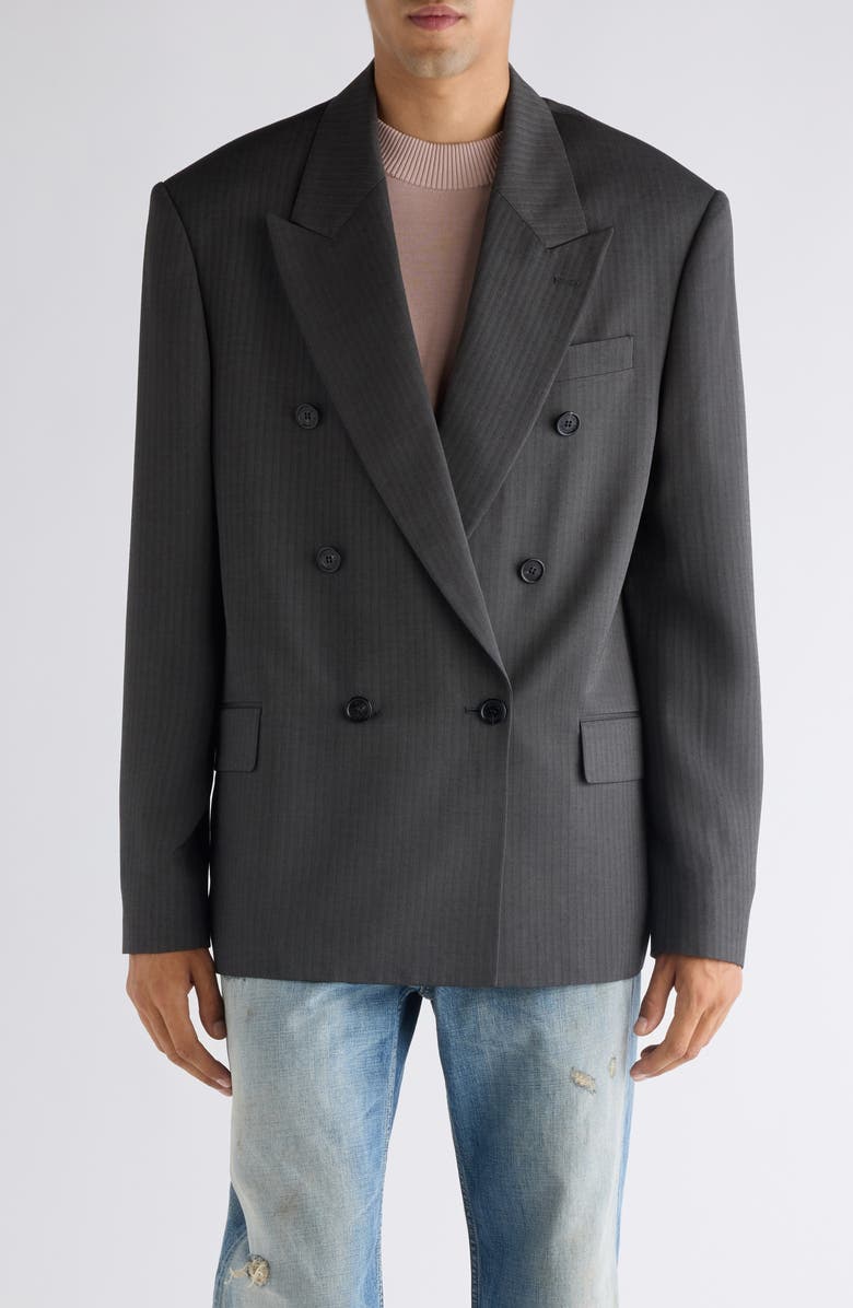 Acne Studios Jarvel Double Breasted Herringbone Blazer, Main, color, Grey