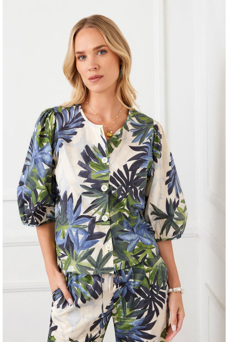 Floral Print Puff Sleeve Cotton Button-Up Shirt, Alternate, color, PRINT