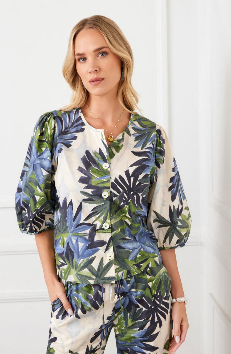 Karen Kane Puff Sleeve Button-Up Shirt, Alternate, color, Print