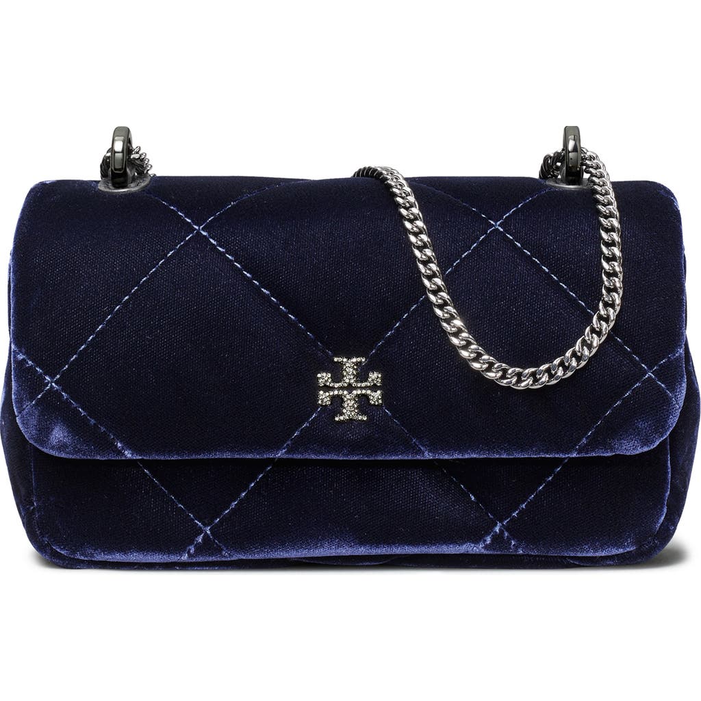 Tory Burch Kira Velvet Quilted Convertible Crossbody Bag In Blue