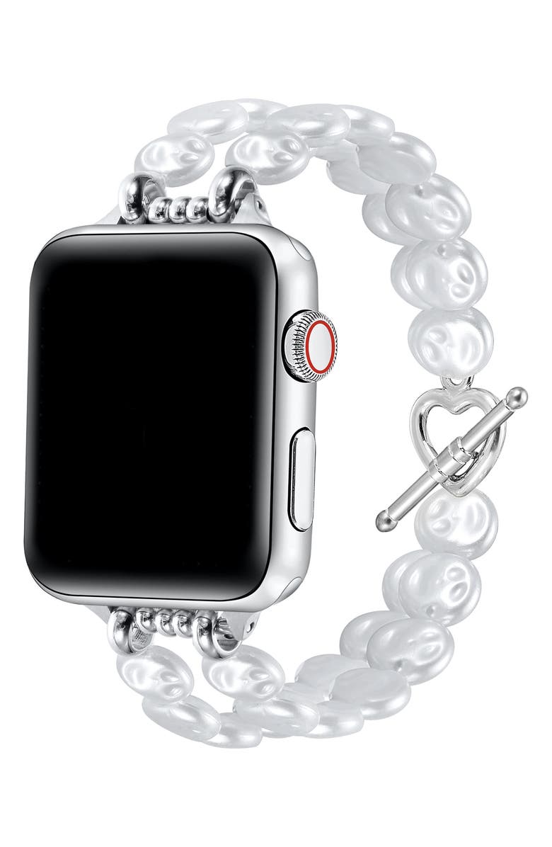 The Posh Tech Eloise Imitation Pearl Apple Watch<sup>®</sup> Bracelet Watchband, Alternate, color, White