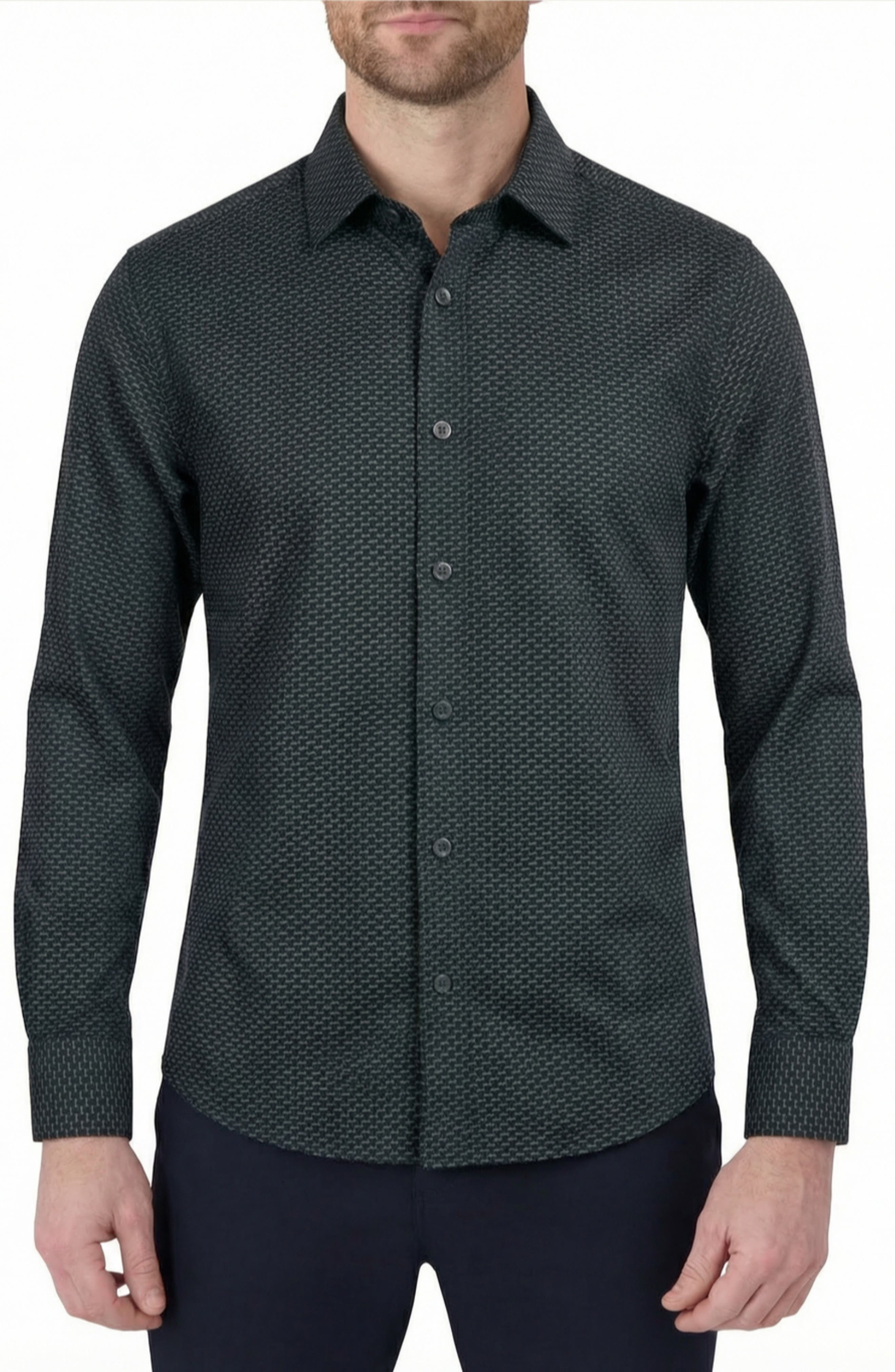 Report Collection Regular Fit Geometric Print 4-Way-Stretch Button-Up Shirt