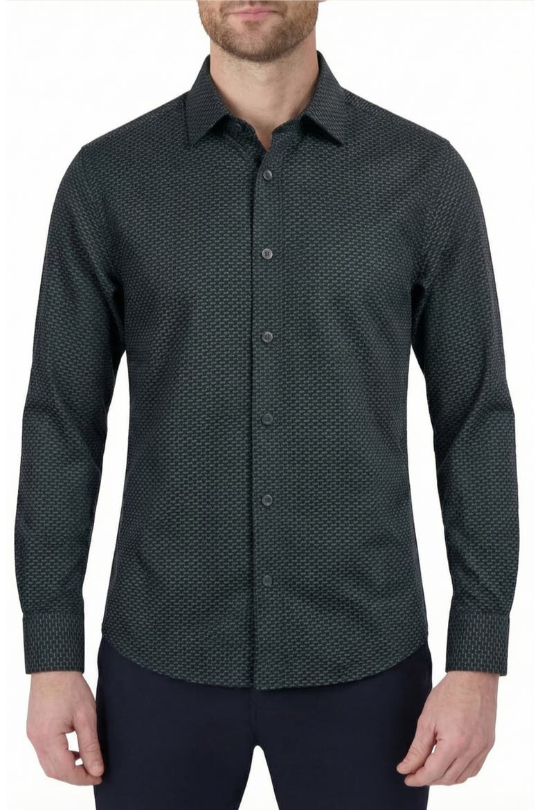 Regular Fit Geometric Print 4-Way-Stretch Button-Up Shirt, Main, color, BLACK