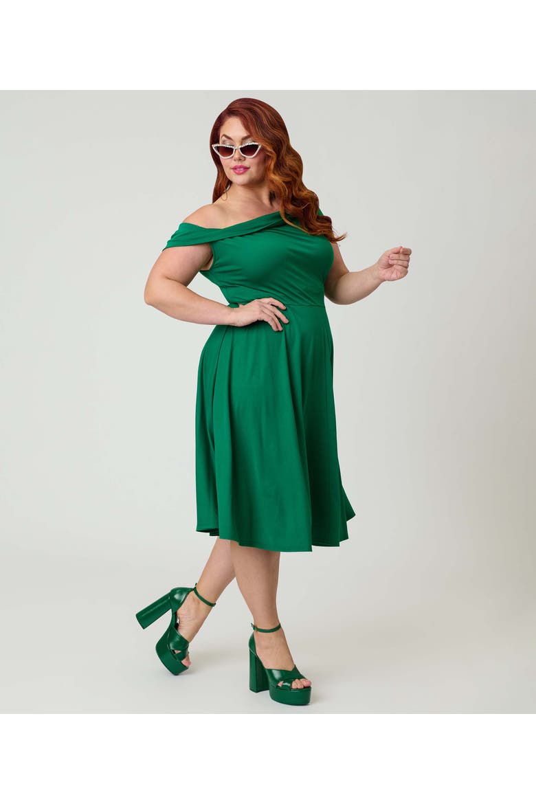 Plus Size Asymmetrical Neck Swing Dress, Alternate, color, Green Solid