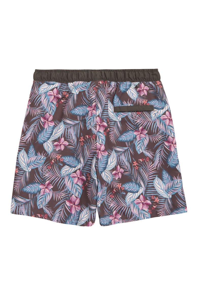 Kids' Print Swim Trunks, Alternate, color, BLACK RAVEN DARK TROPICAL