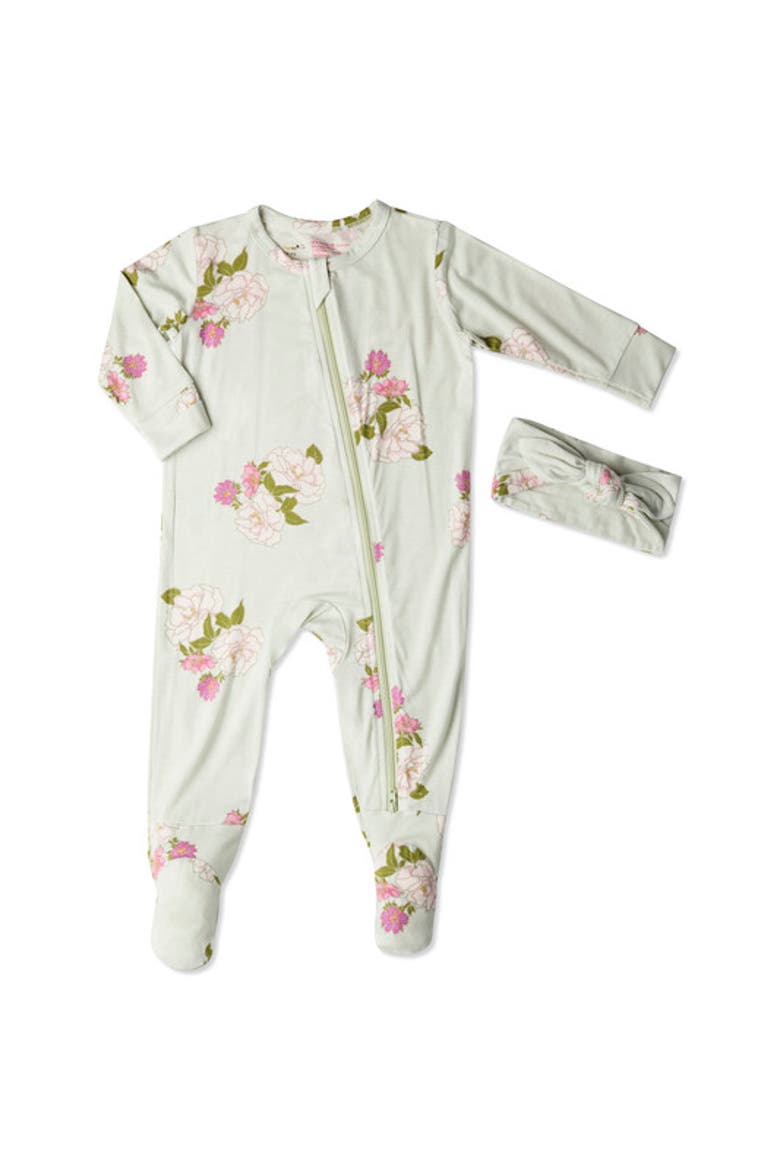 Jersey Long Sleeve Footie & Head Wrap Set, Main, color, Peony