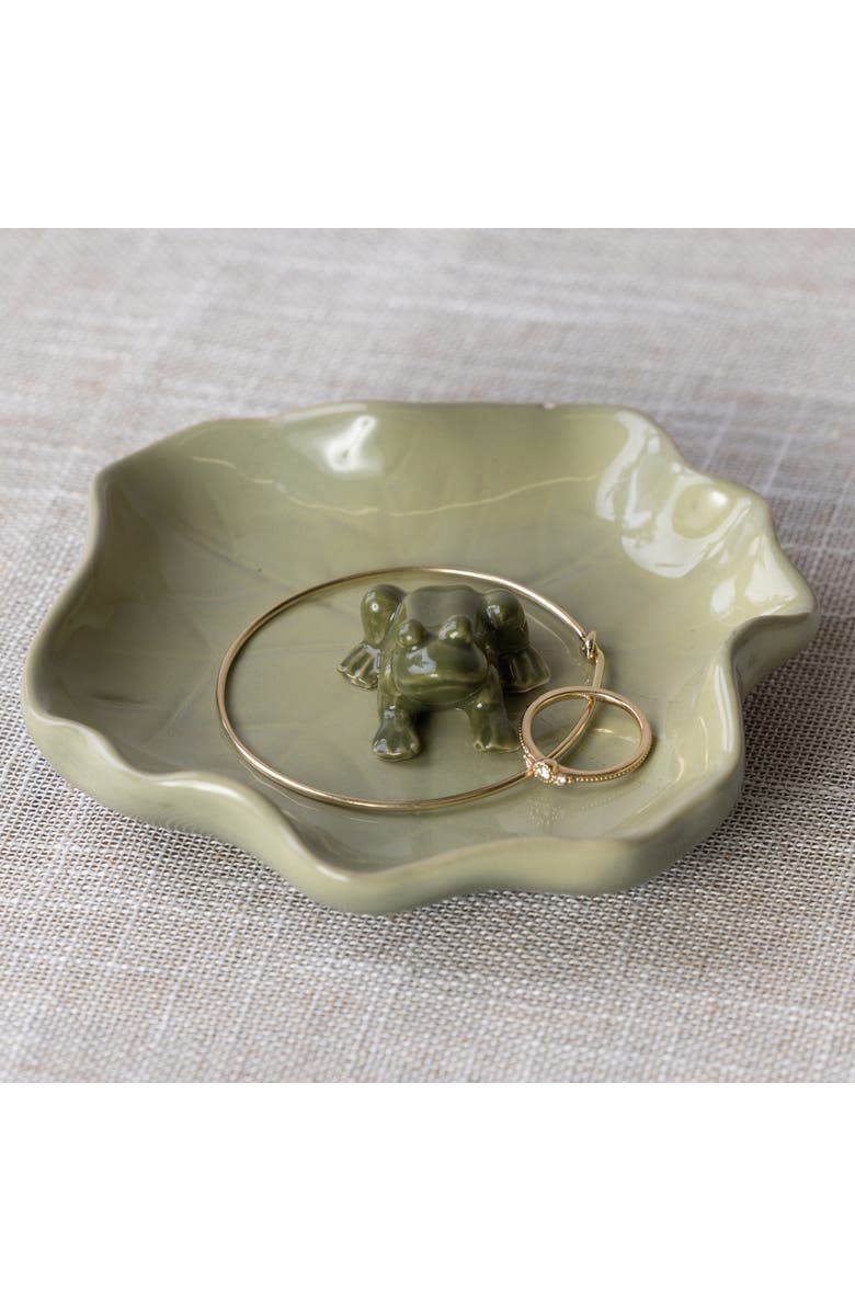 Transpac Ceramic Lily Pad Dish with Frog Green for Spring Tabletop Decor, Alternate, color, Green