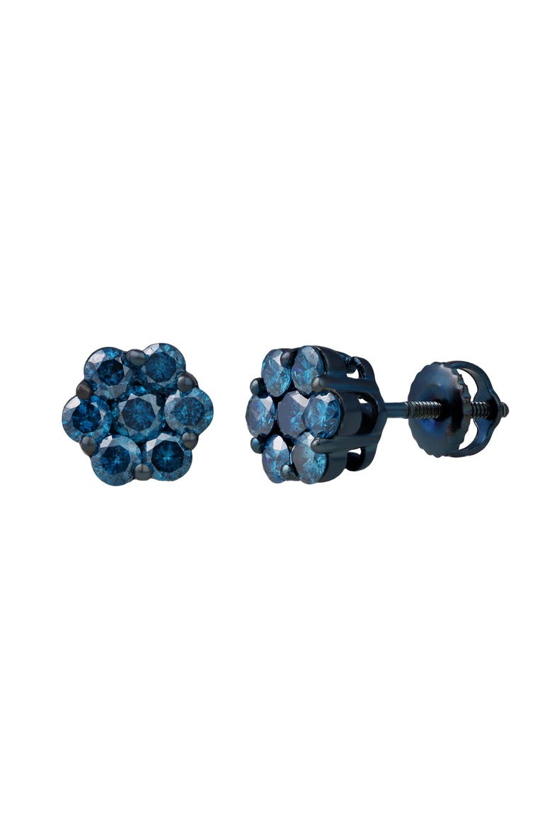 Azure 0.75 Cts Blue Diamond Cluster Studs Blue Rhodium 10K Gold Earrings, Alternate, color, 10K White Gold