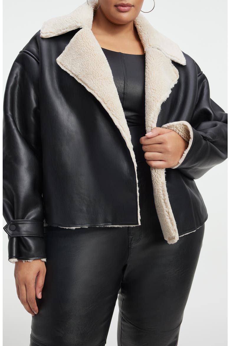 Faux Leather & Faux Shearling Oversize Jacket, Alternate, color, BLACK001
