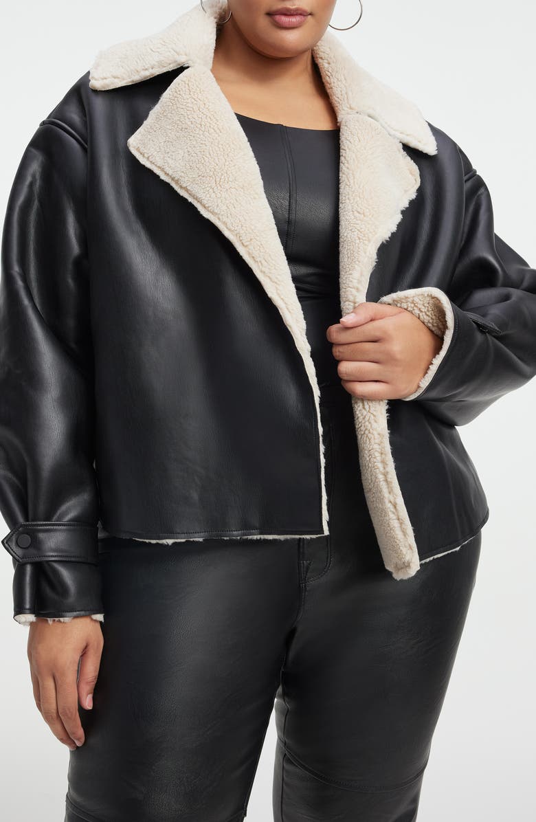Good American Faux Leather & Faux Shearling Oversize Jacket, Alternate, color,