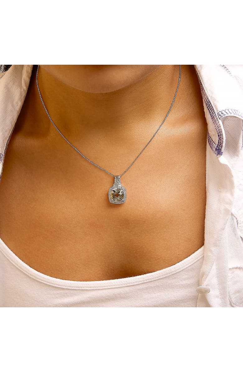 Haus of Brilliance Sterling Silver Cushion Gray Green Amethyst and Diamond Accent Halo Pendant Necklace, Alternate, color, Silver