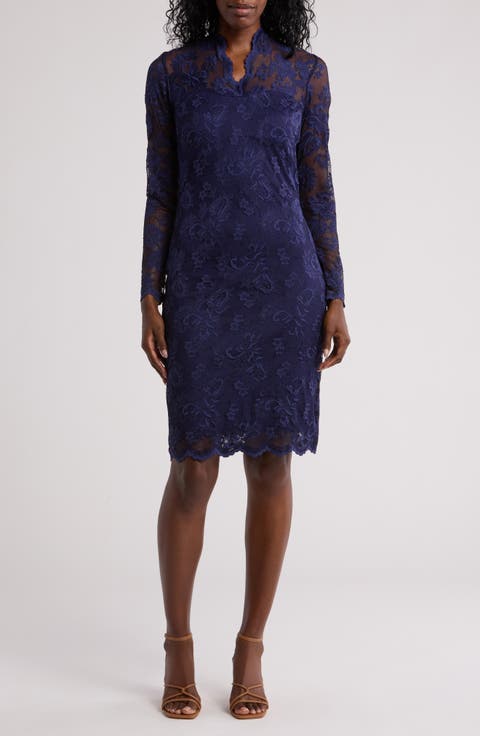 Scallop Lace Long Sleeve Sheath Dress