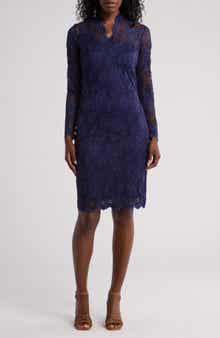 Marina Scallop Lace Long Sleeve Sheath Dress