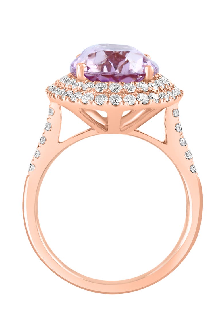 14K Rose Gold Diamond & Kunzite Halo Cocktail Ring, Alternate, color, 14K Gold