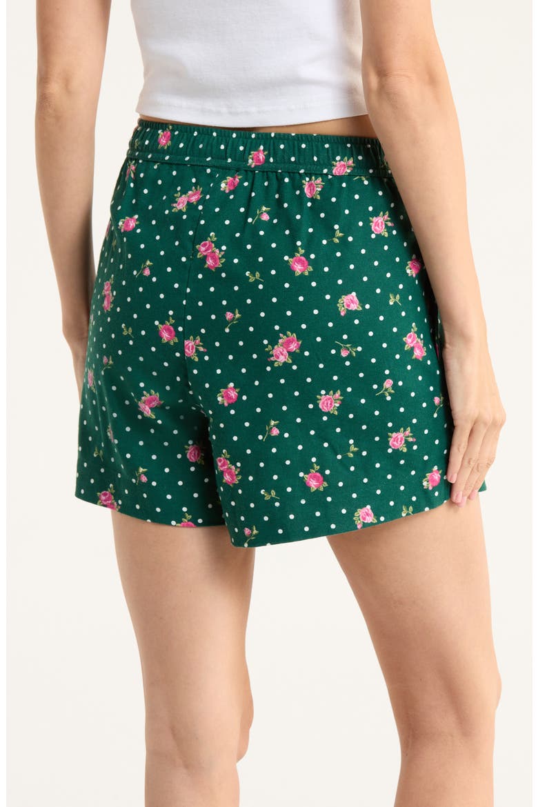 Print Cozy Flannel Boxer Pajama Shorts, Alternate, color, GREEN POLKA DOT ROSE