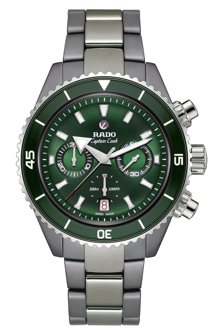 Captain Cook Automatic Chronograph Bracelet Watch, 43mm, Main, color, GREEN