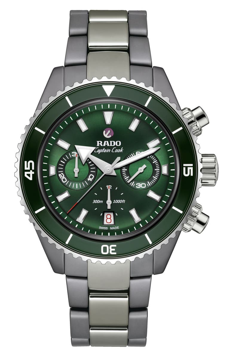 RADO Captain Cook Automatic Chronograph Bracelet Watch, 43mm, Main, color, Green