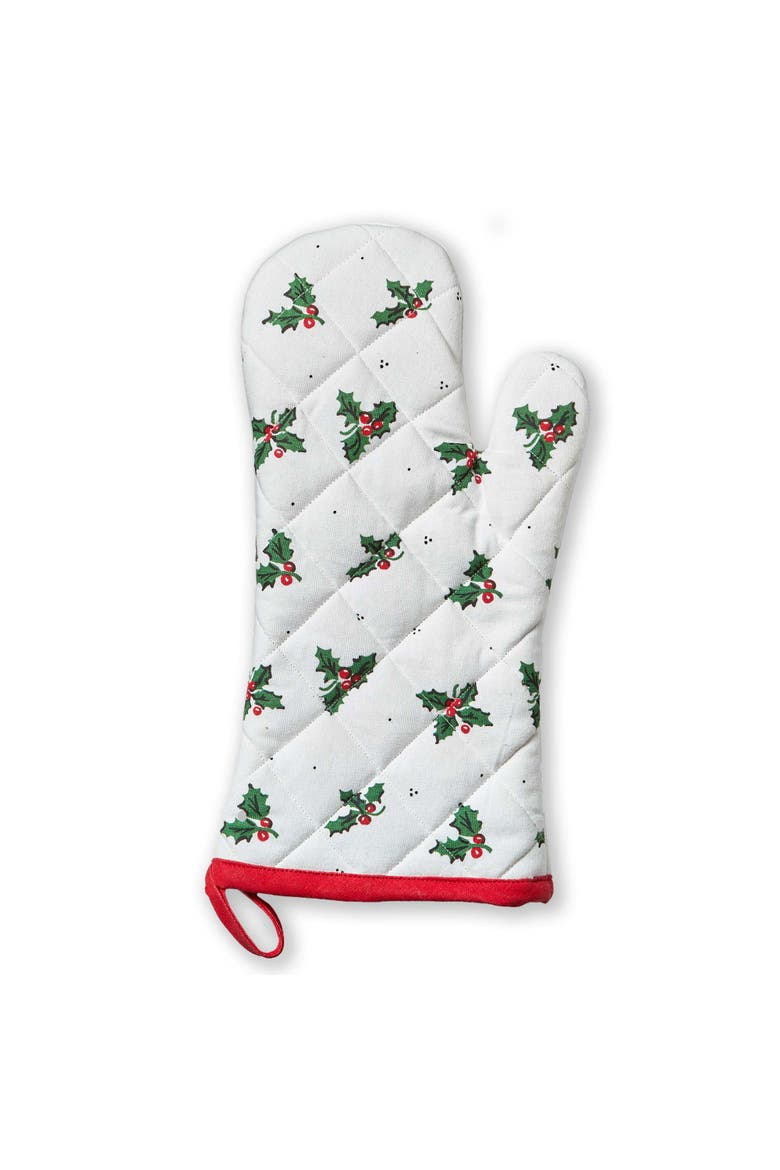 Vintage Holly Oven Mitt Christmas Kitchen Textile Cotton, Main, color, White