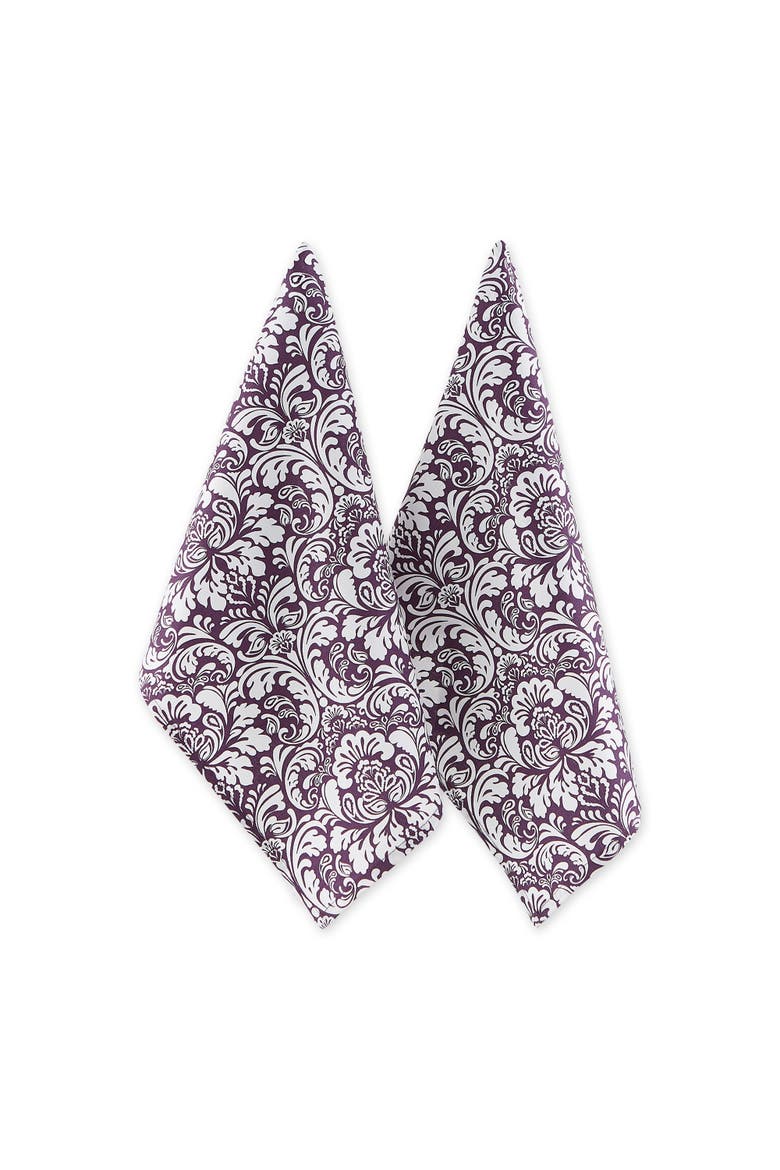 Eggplant Damask Dishtowel Set/2, Main, color, Eggplant