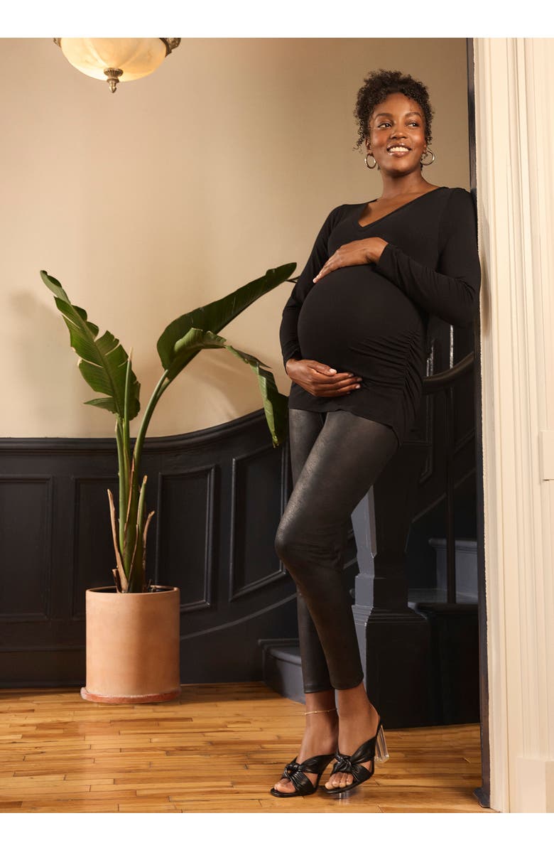 MOTHERHOOD MATERNITY Secret Fit Over the Belly Coated Full Length Legging, Alternate, color, Black