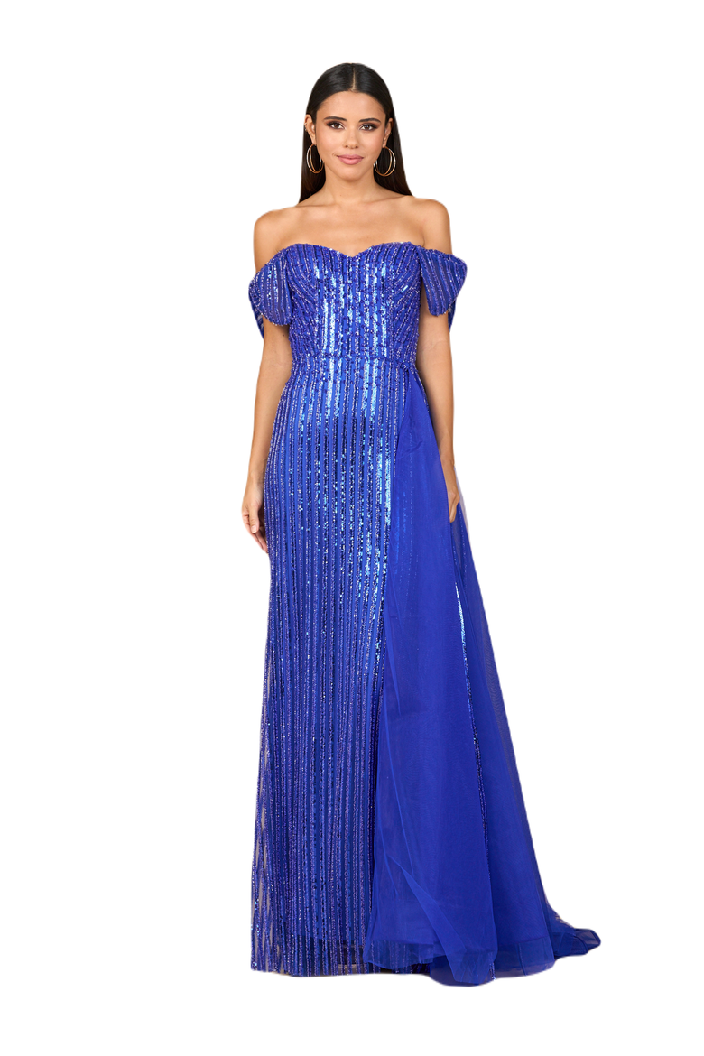 Off Shoulder Fitted Gown, Main, color, Blue