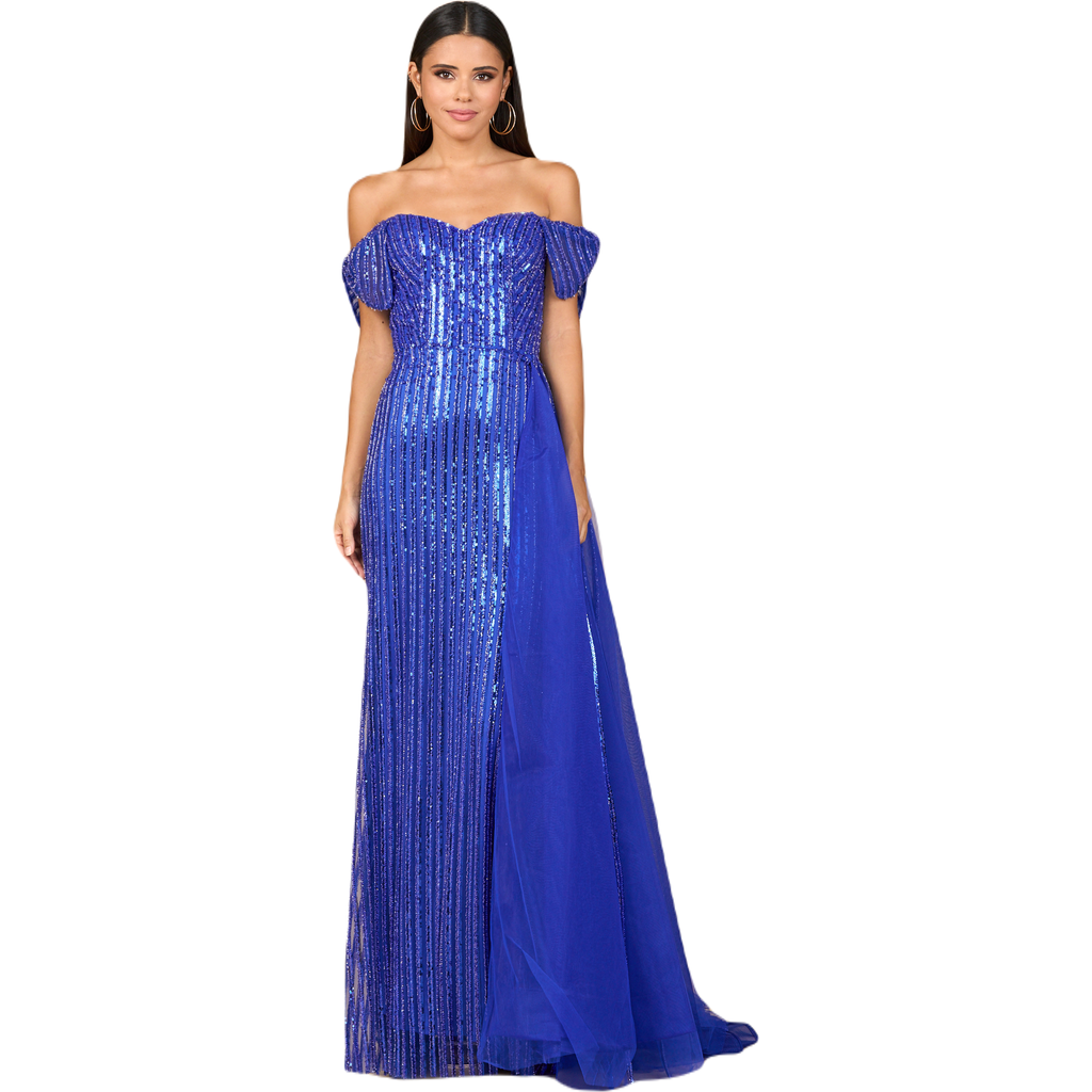 Lara New York Off Shoulder Fitted Gown In Blue