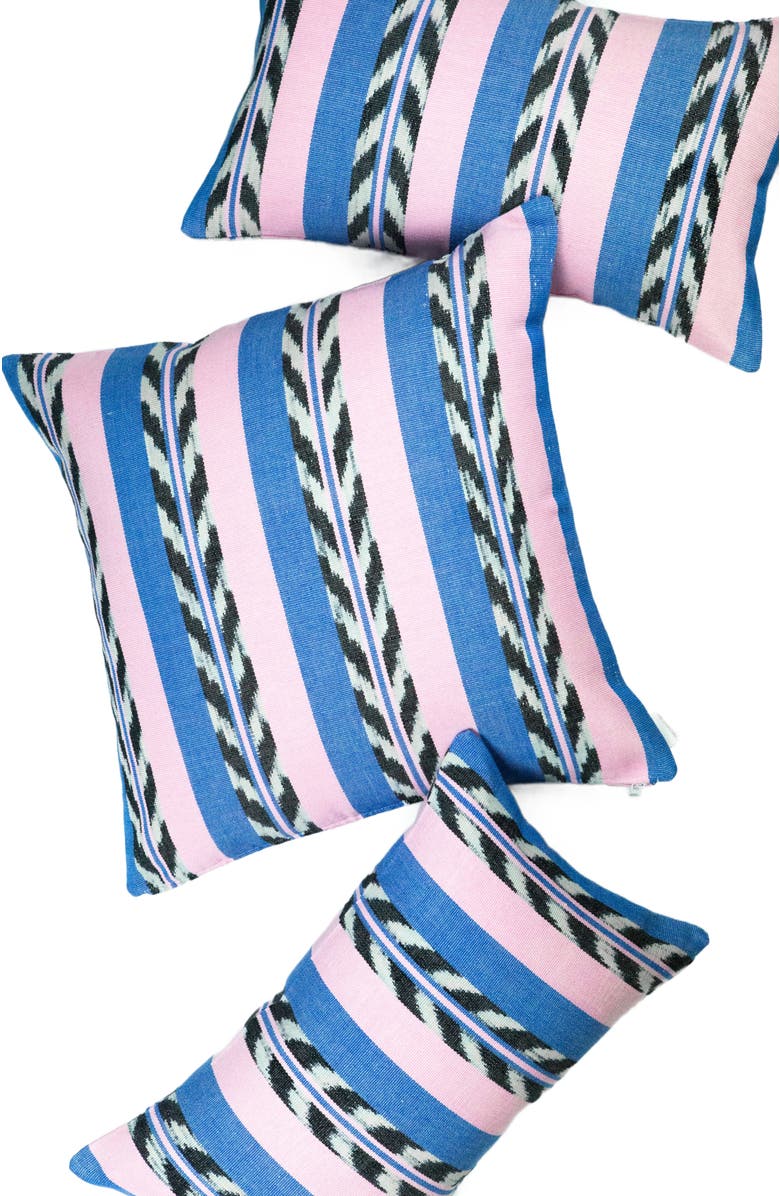 Archive New York Palm Ikat Striped Pink and Blue Handwoven Cotton Square Pillow, Alternate, color, Blue And Pink