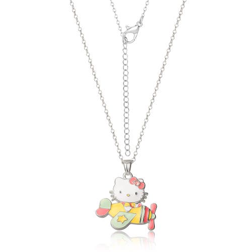 Hello Kitty Silver Plated Enamel Pink Crystal 3d Plane Necklace In Silver