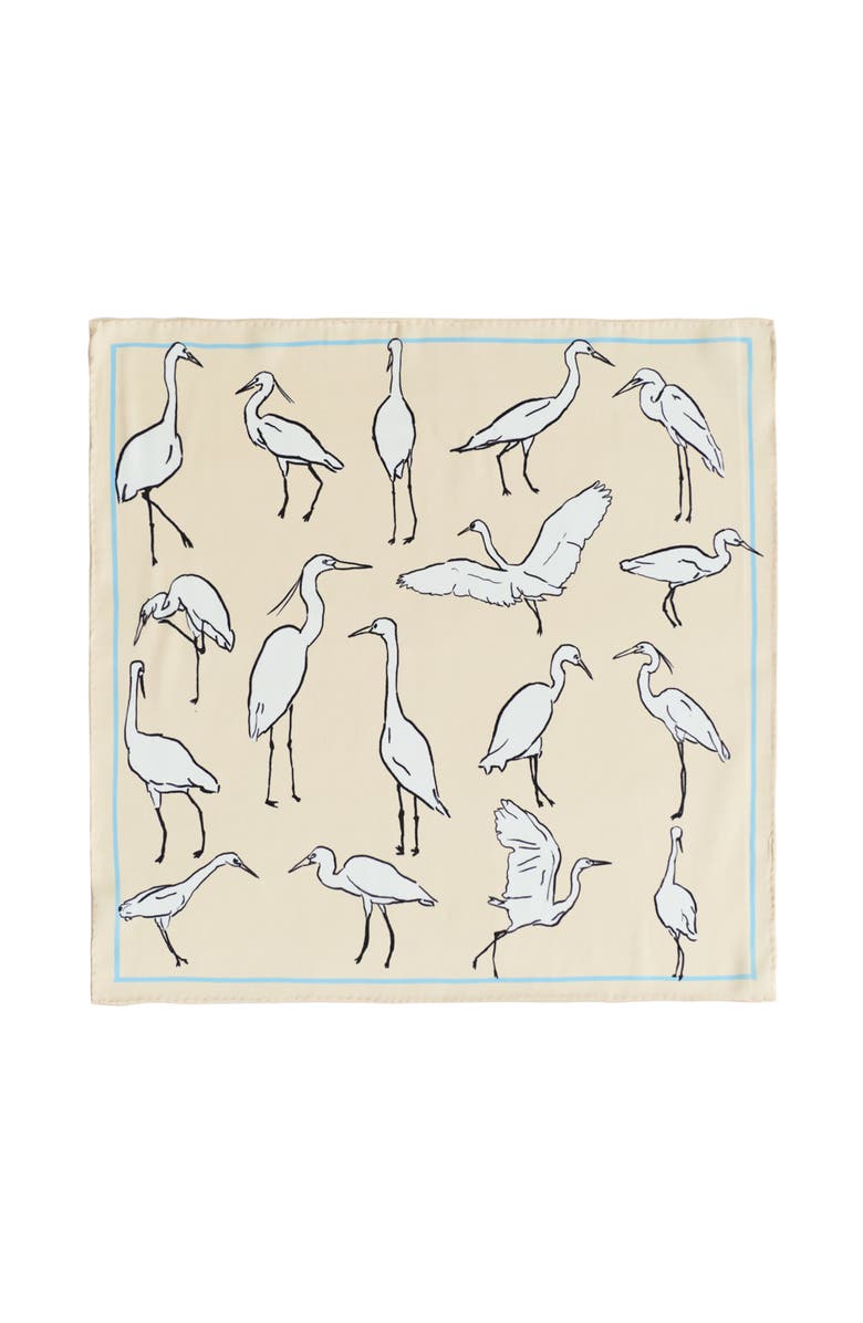 Lost Pattern "Little Egret" Silk Pocket Square, Main, color, Beige