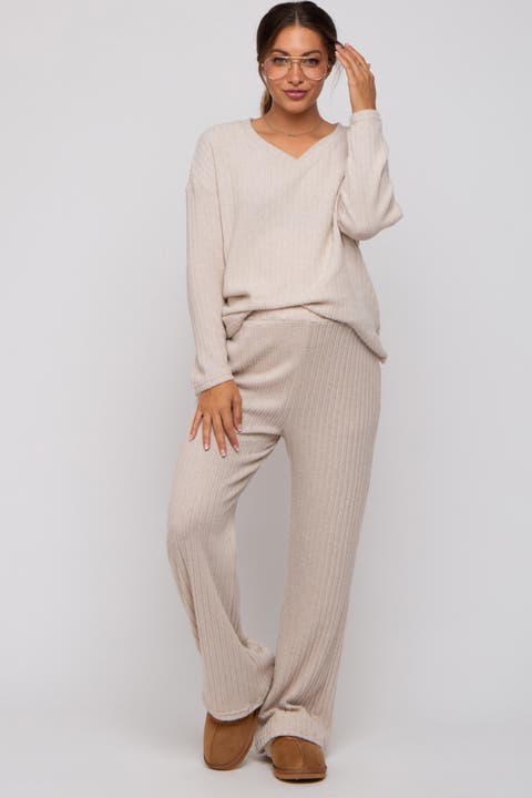 Ribbed Soft Knit Long Sleeve Pajama Set