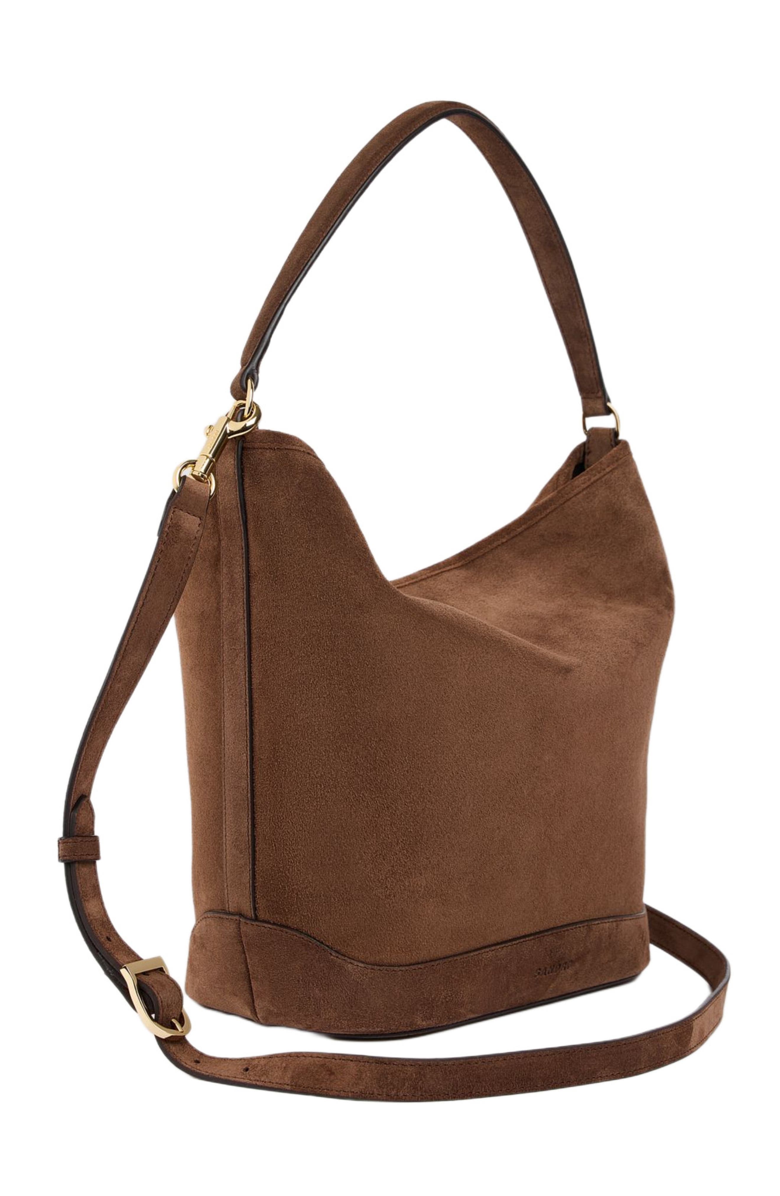 TANGOSO suede bucket bag, Alternate, color, Brown