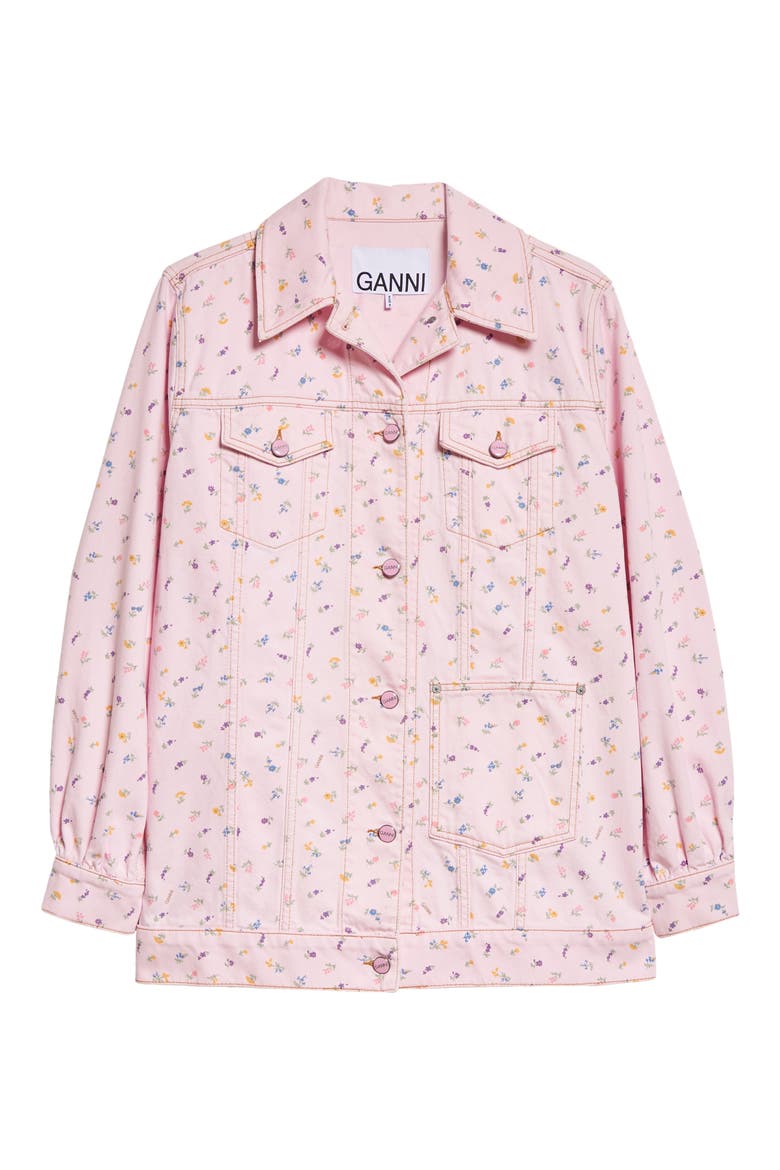 Floral Oversize Organic Cotton Denim Trucker Jacket, Alternate, color, PINK TULLE