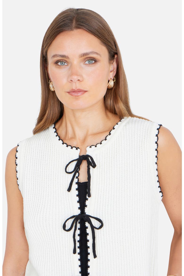Knitted Bow Trim Waistcoat, Alternate, color, Ivory
