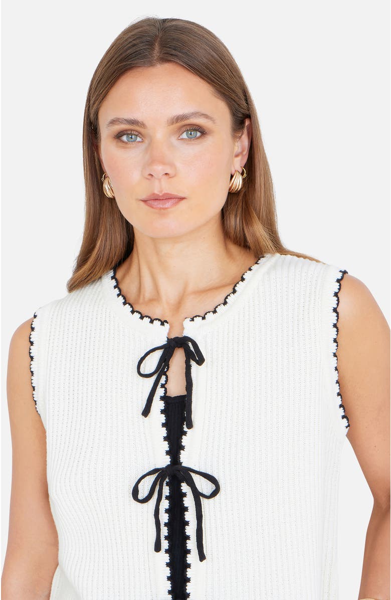 Yumi Knitted Bow Trim Waistcoat, Alternate, color, Ivory