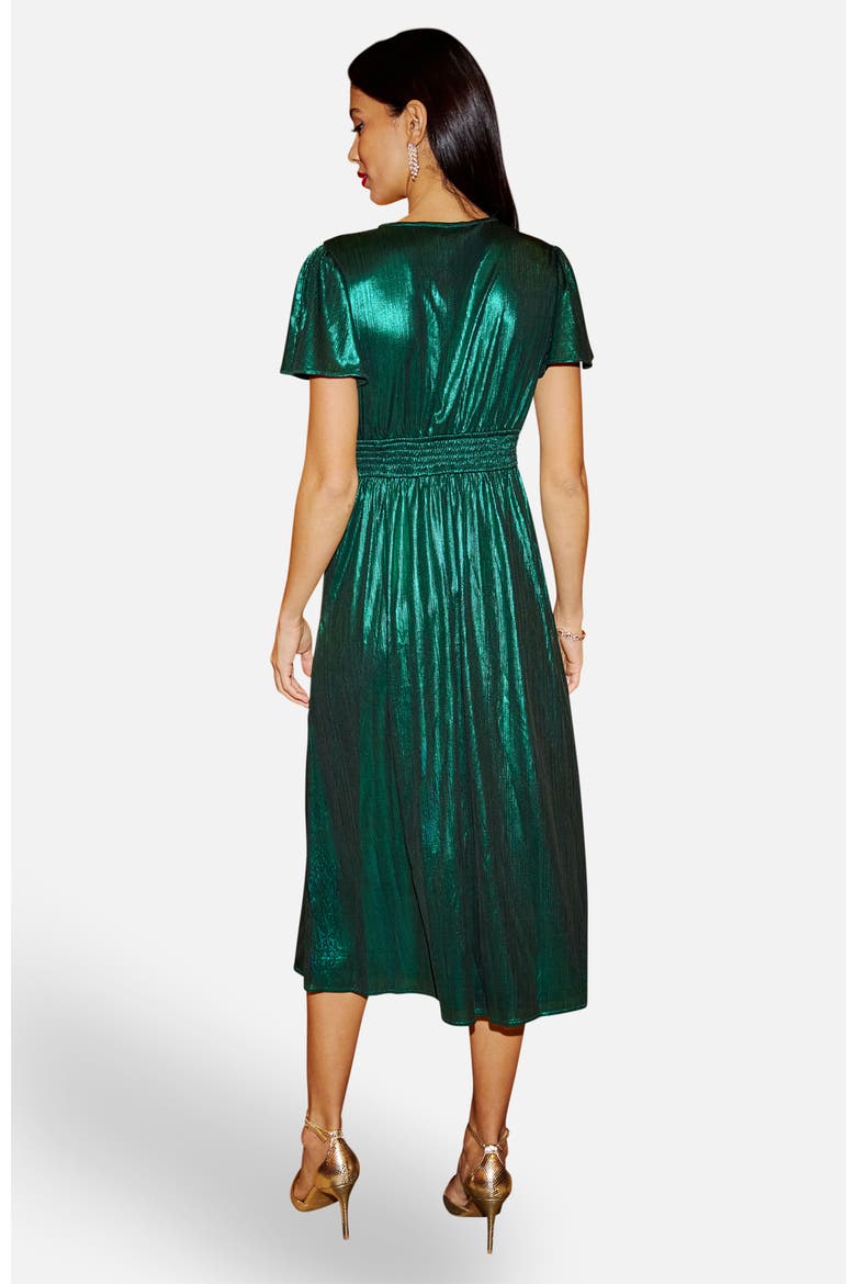 Metallic Ruched Midi Dress, Alternate, color, Green