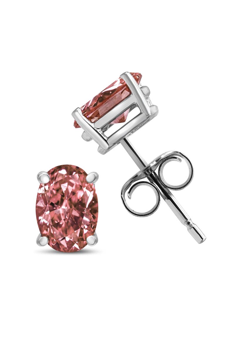 14K White Gold 1/2 Ct Lab Grown Pink Oval Diamond Solitaire Stud Earrings, Alternate, color, White