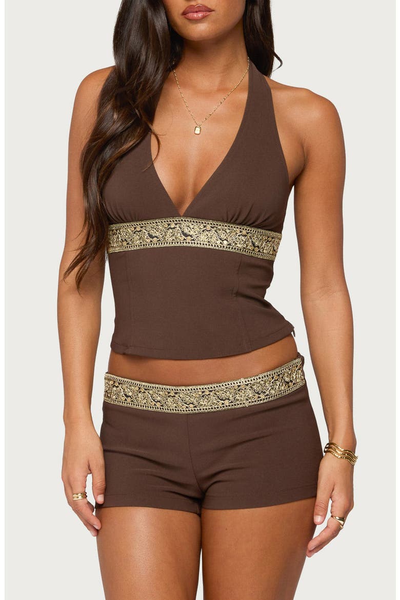 Jasia Sequin Halter Top, Main, color, BROWN